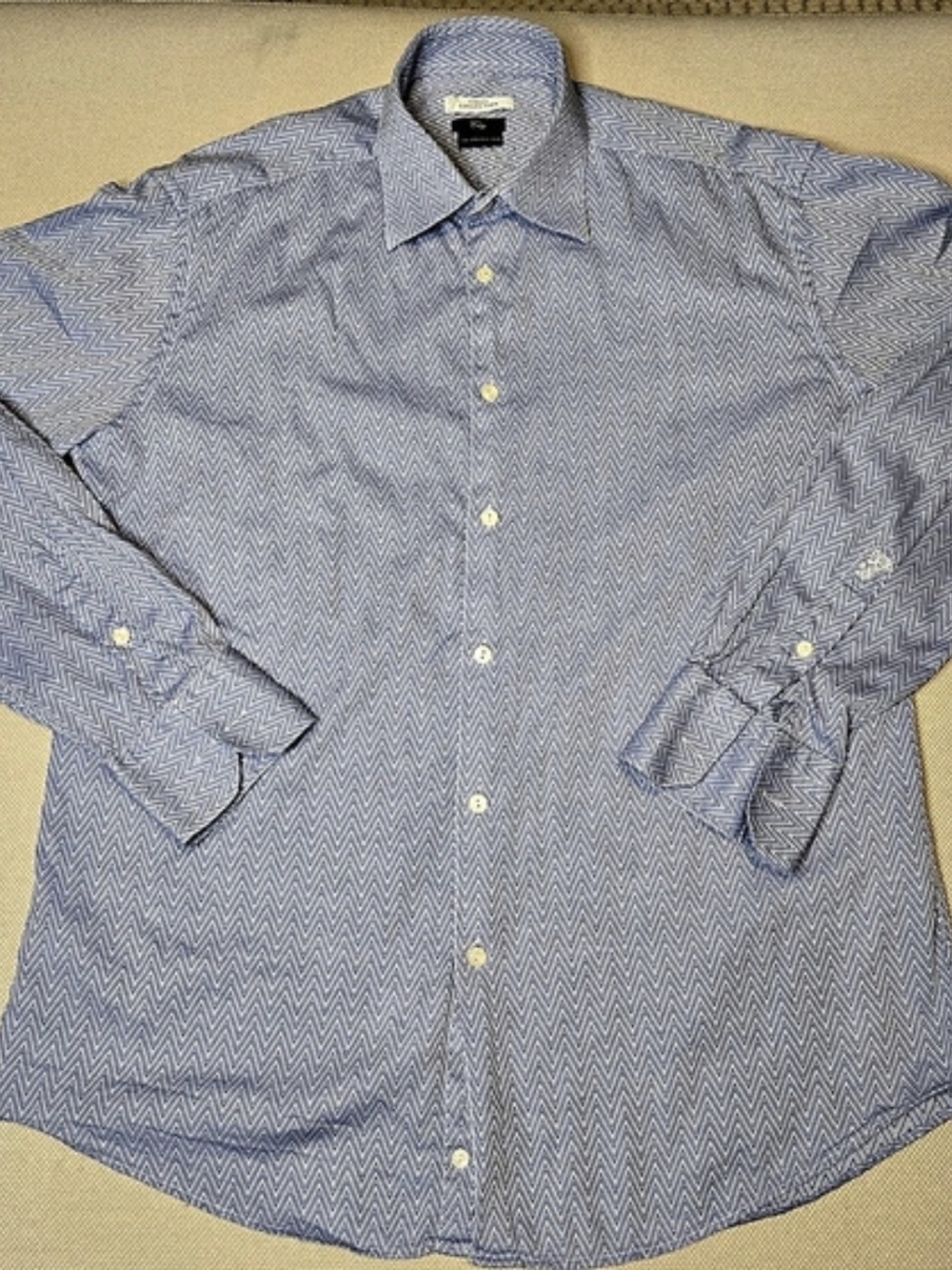 Versace Collection City Men's Long Sleeve Button Down 41 - 16 Blue Logo on Cuff